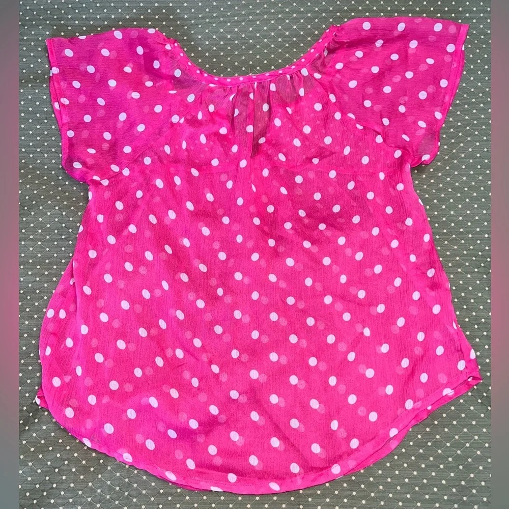 Abercrombie Kids Pink Polka Dot Blouse Size: Medium